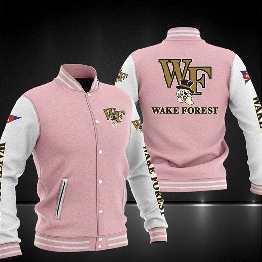 ncaa wake forest demon deacons pink white baseball jacket button up zipper hooded all over print rm0ca