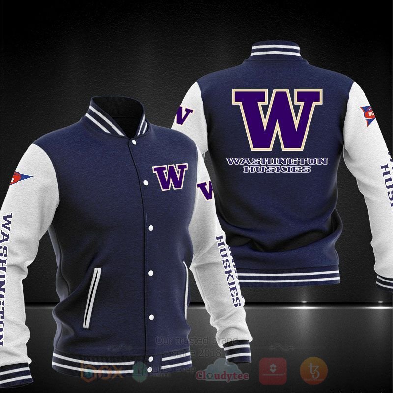 ncaa washington huskies navy blue baseball jacket button up zipper hooded all over print ia5aq