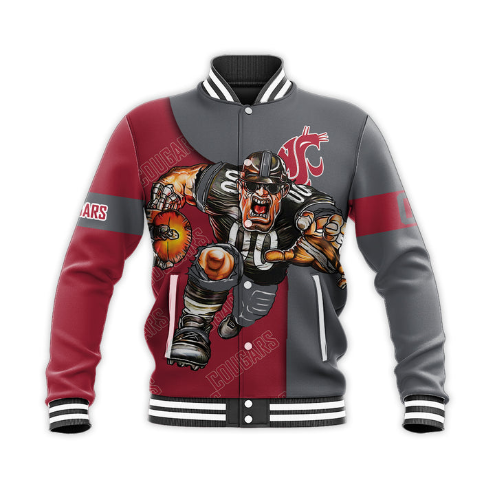 ncaa washington state cougars custom number red grey baseball jacket button up zipper hooded all over print x51in