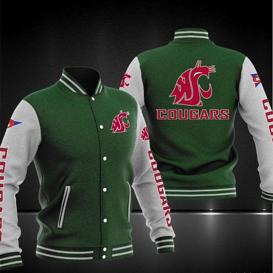 ncaa washington state cougars green baseball jacket button up zipper hooded all over print ggqcc