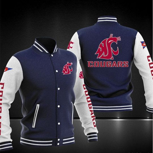 ncaa washington state cougars navy blue baseball jacket button up zipper hooded all over print q9eeu