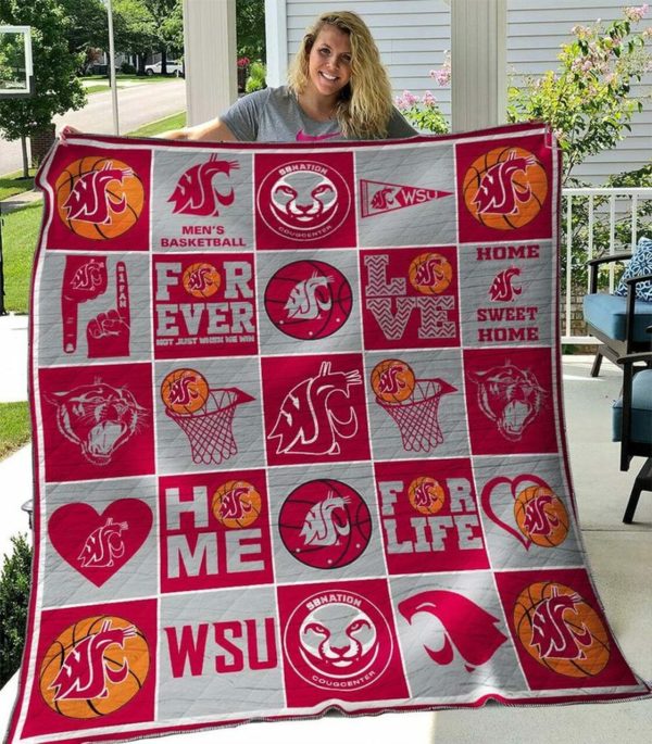 ncaa washington state cougars red grey basket ball quilt fleece blanket wfqf673 wcfn8