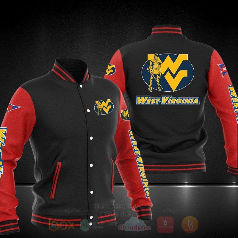 ncaa west virginia mountaineers black red baseball jacket button up zipper hooded all over print rhjk5