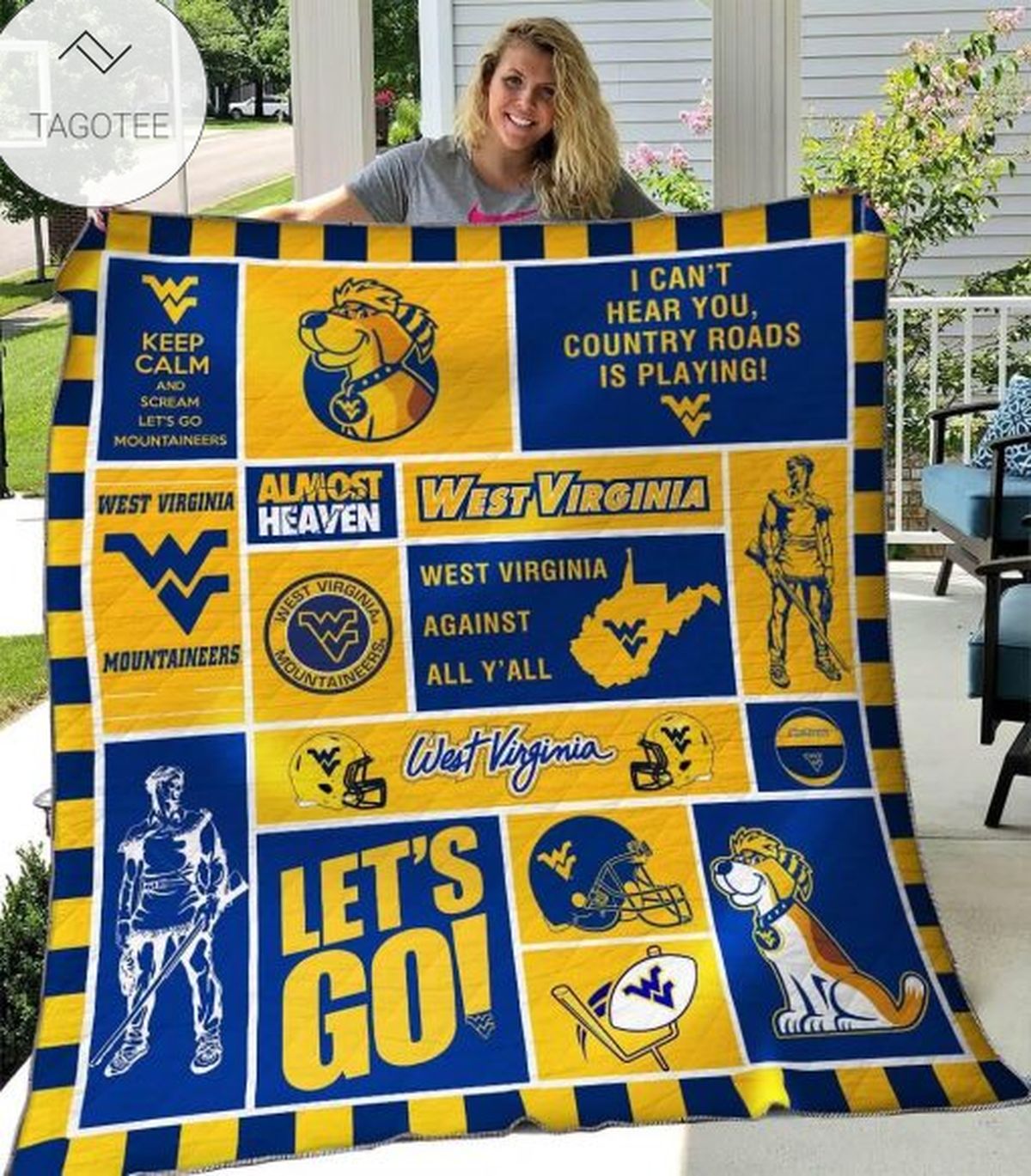 ncaa west virginia mountaineers blue gold quilt fleece blanket v3 wfqf678 tmxde