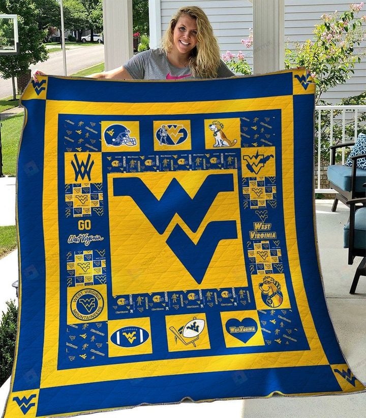 ncaa west virginia mountaineers blue gold quilt fleece blanket wfqf679 wrs8w