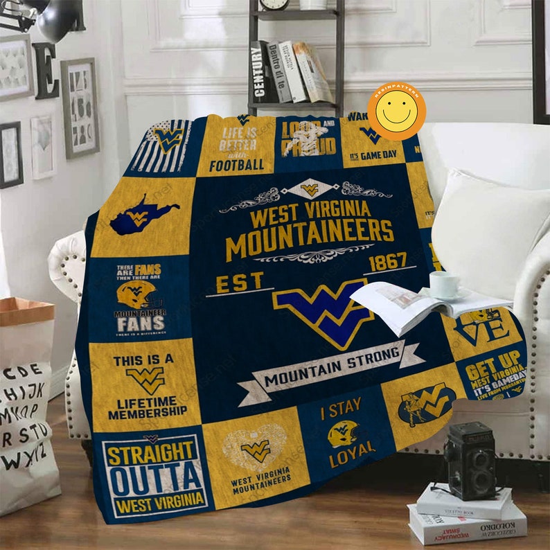 ncaa west virginia mountaineers blue gold quilt fleece blanket wfqf680 36xu6