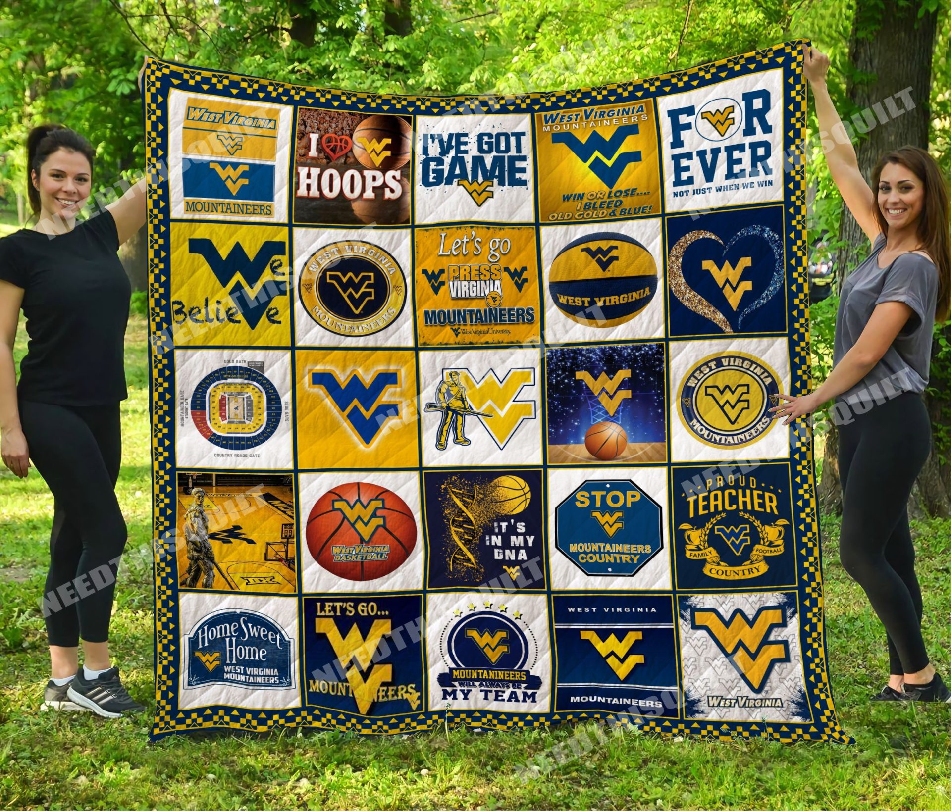 ncaa west virginia mountaineers gold white quilt fleece blanket wfqf683 mcsyr