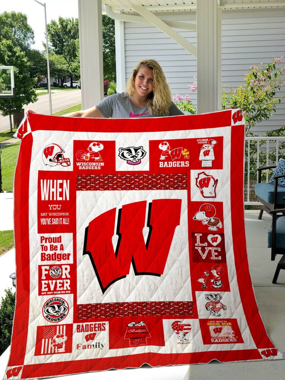 ncaa wisconsin badgers big logo quilt fleece blanket wfqf685 ledzq