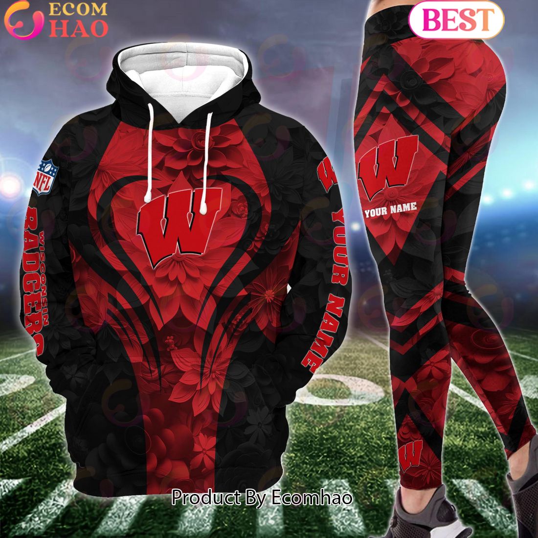 ncaa wisconsin badgers hoodie and leggings custom your name football team clothings gift for football lovers 1 gGC6p