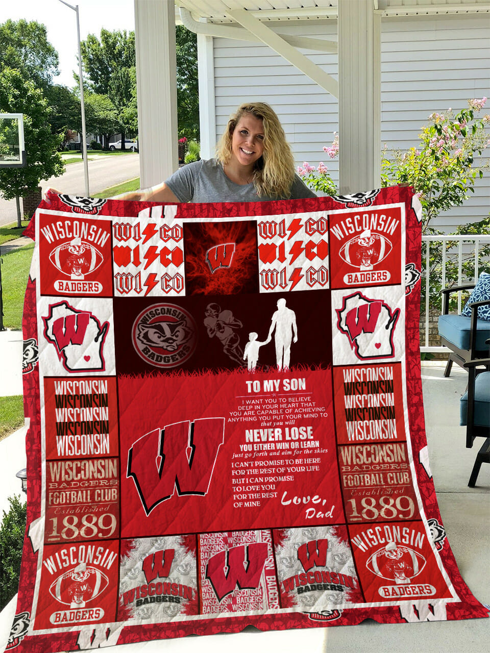 ncaa wisconsin badgers quilt fleece blanket v5 wfqf691 07mfh