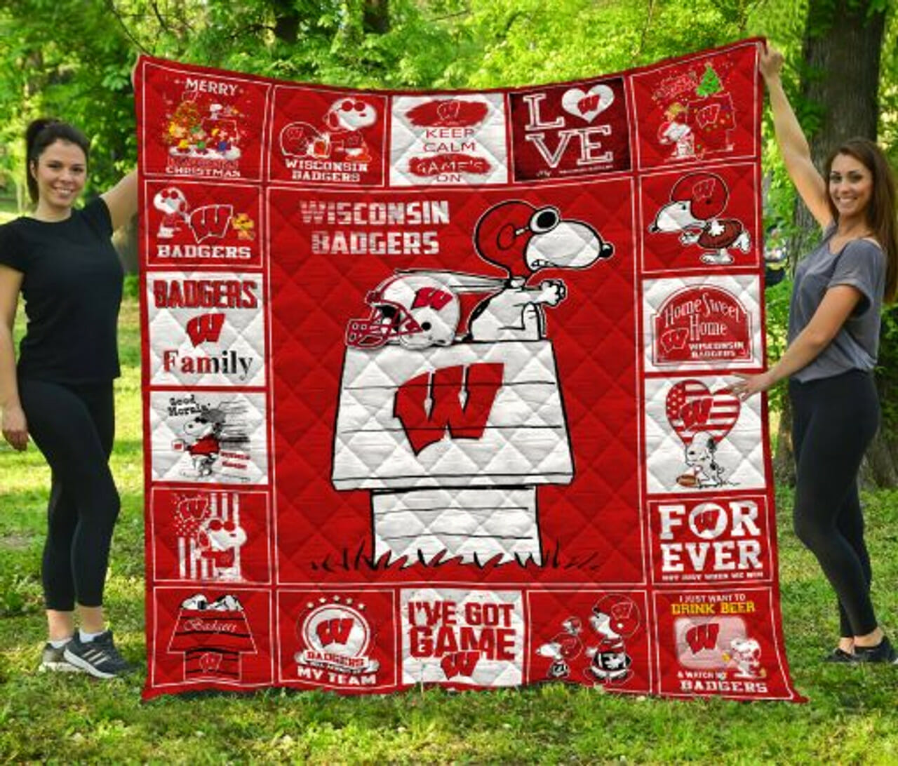 ncaa wisconsin badgers snoopy quilt fleece blanket wfqf705 mmpex