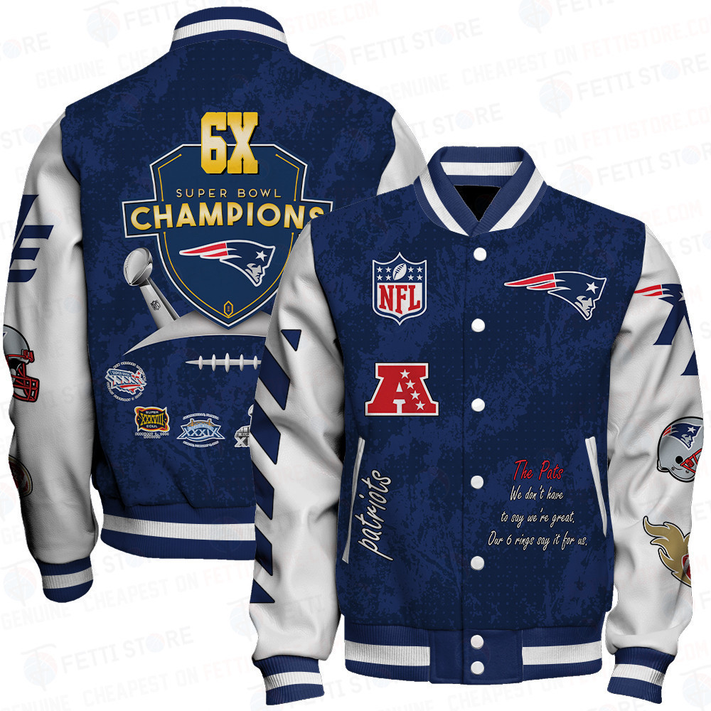 new england patriots 6x champions print baseball varsity jacket baseball jacket all over print sfat v9 8lyab