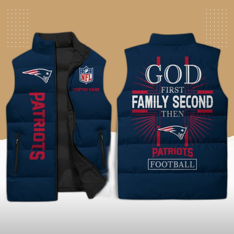 new england patriots nfl sleeveless puffer jacket custom for fans gifts 923CMA