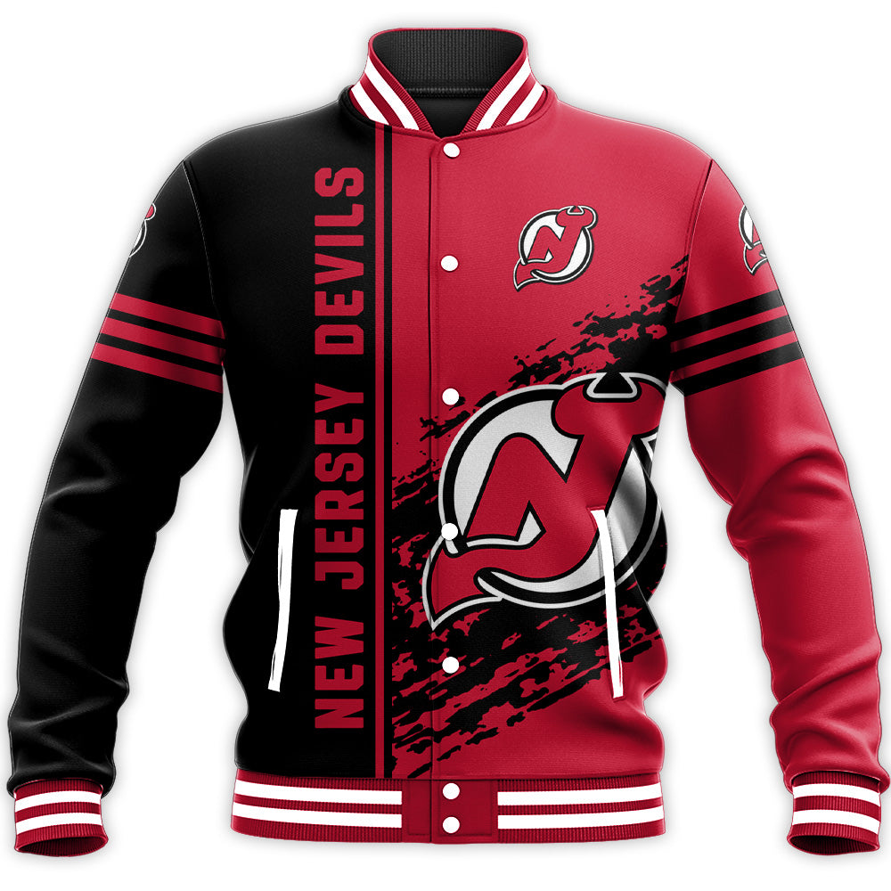 new jersey devils baseball jacket button up zipper hooded all over print quarter style nhl szyra