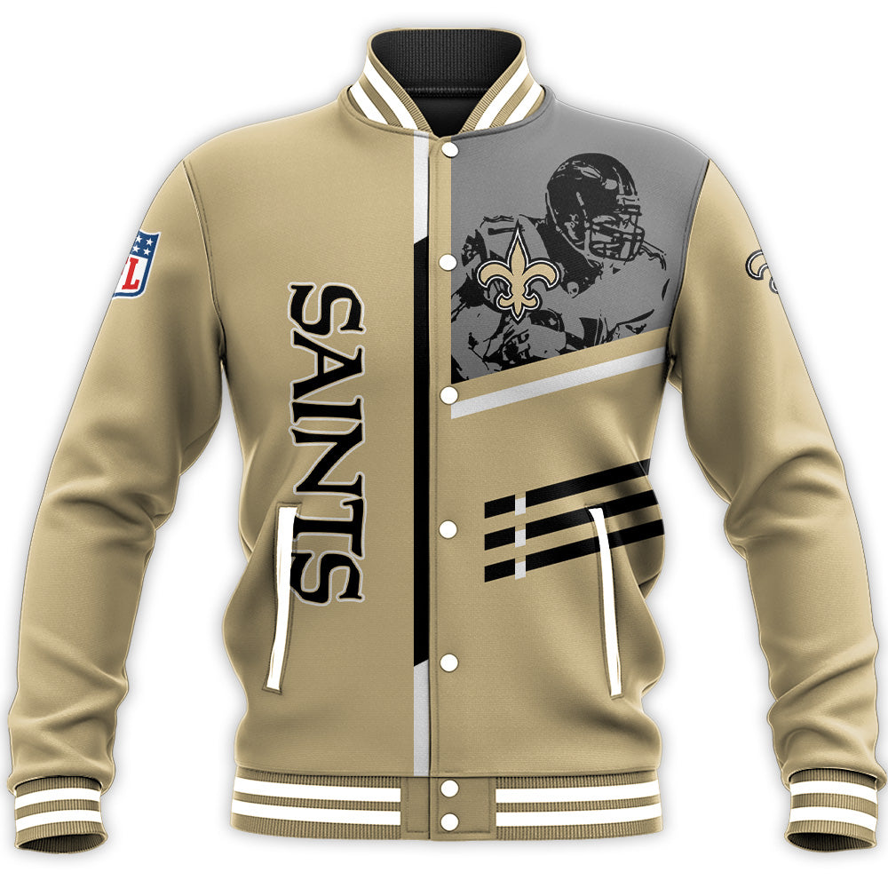 new orleans saints baseball jacket button up zipper hooded all over print personalized football for fan nfl 6tbva