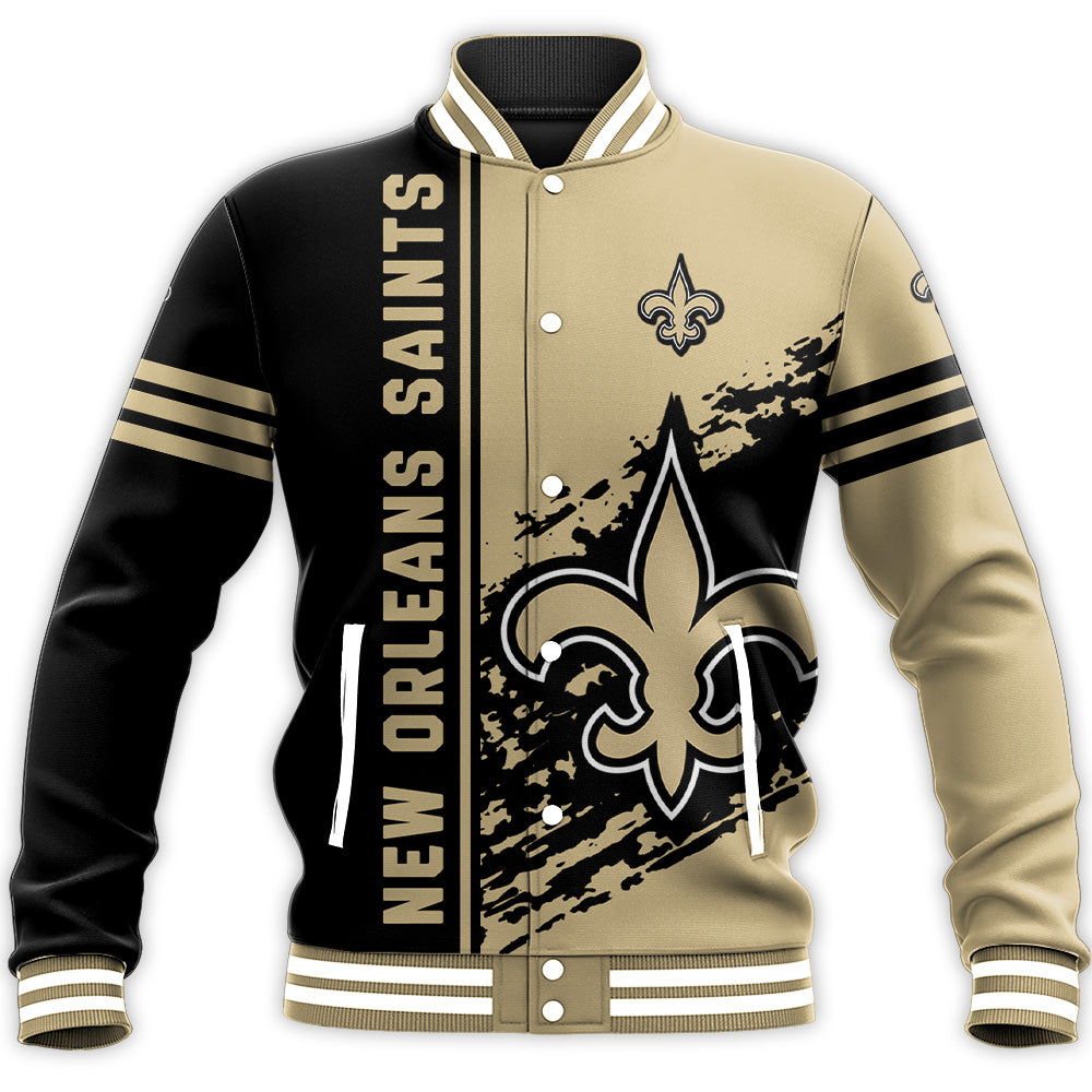 new orleans saints baseball jacket button up zipper hooded all over print quarter style nfl 34xkh