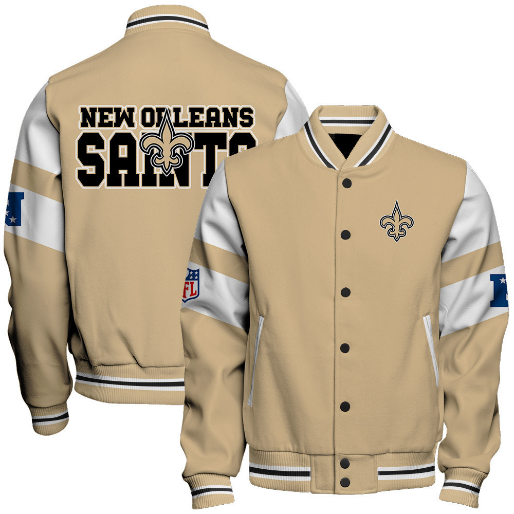 new orleans saints nfl 2024 national football conference unisex baseball varsity jacket baseball jacket all over print v11 eaodx