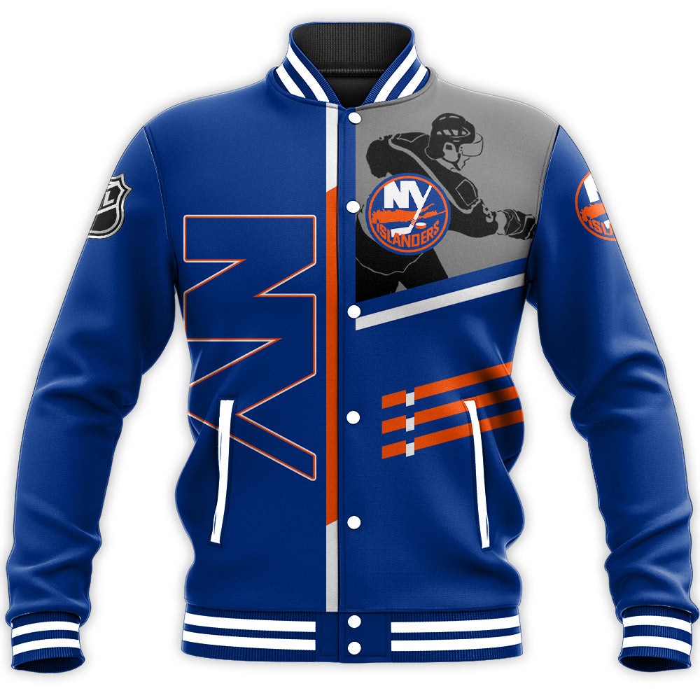 new york islanders baseball jacket button up zipper hooded all over print personalized hockey for fan nhl kckbb