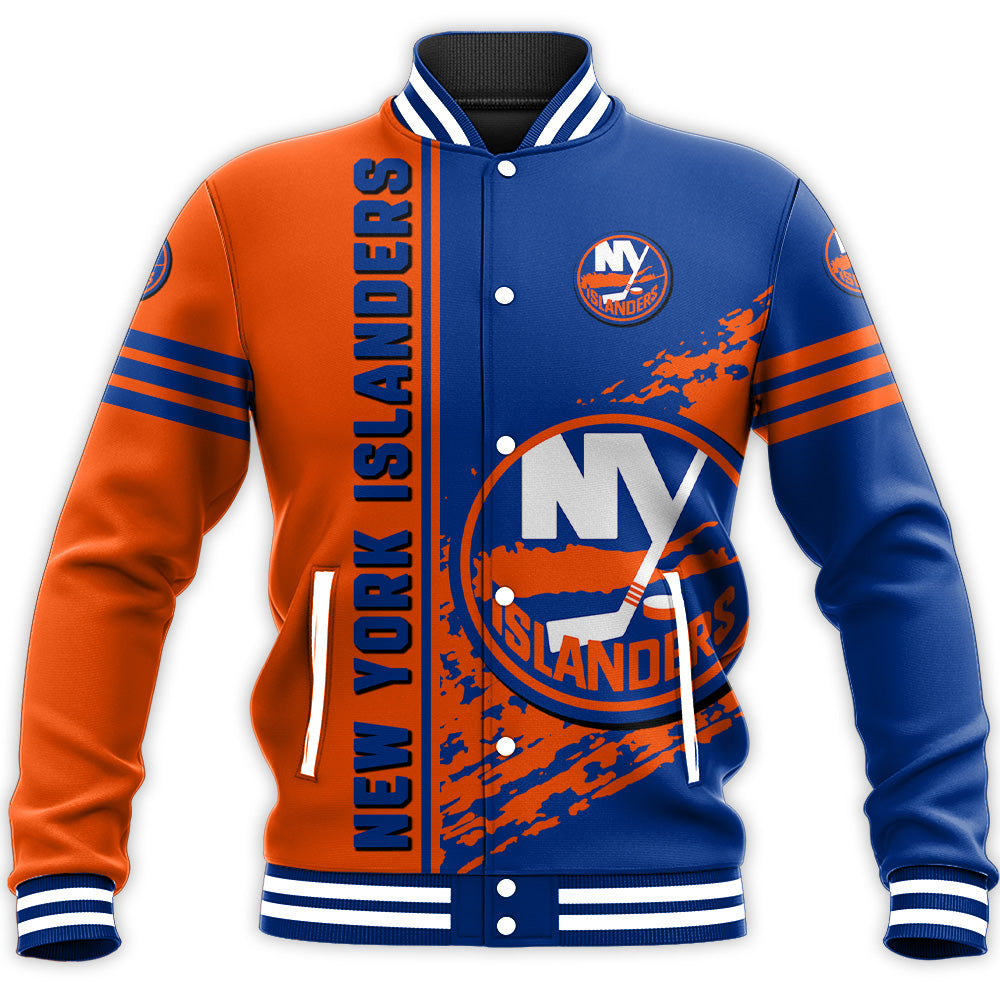 new york islanders baseball jacket button up zipper hooded all over print quarter style nhl yrtvx