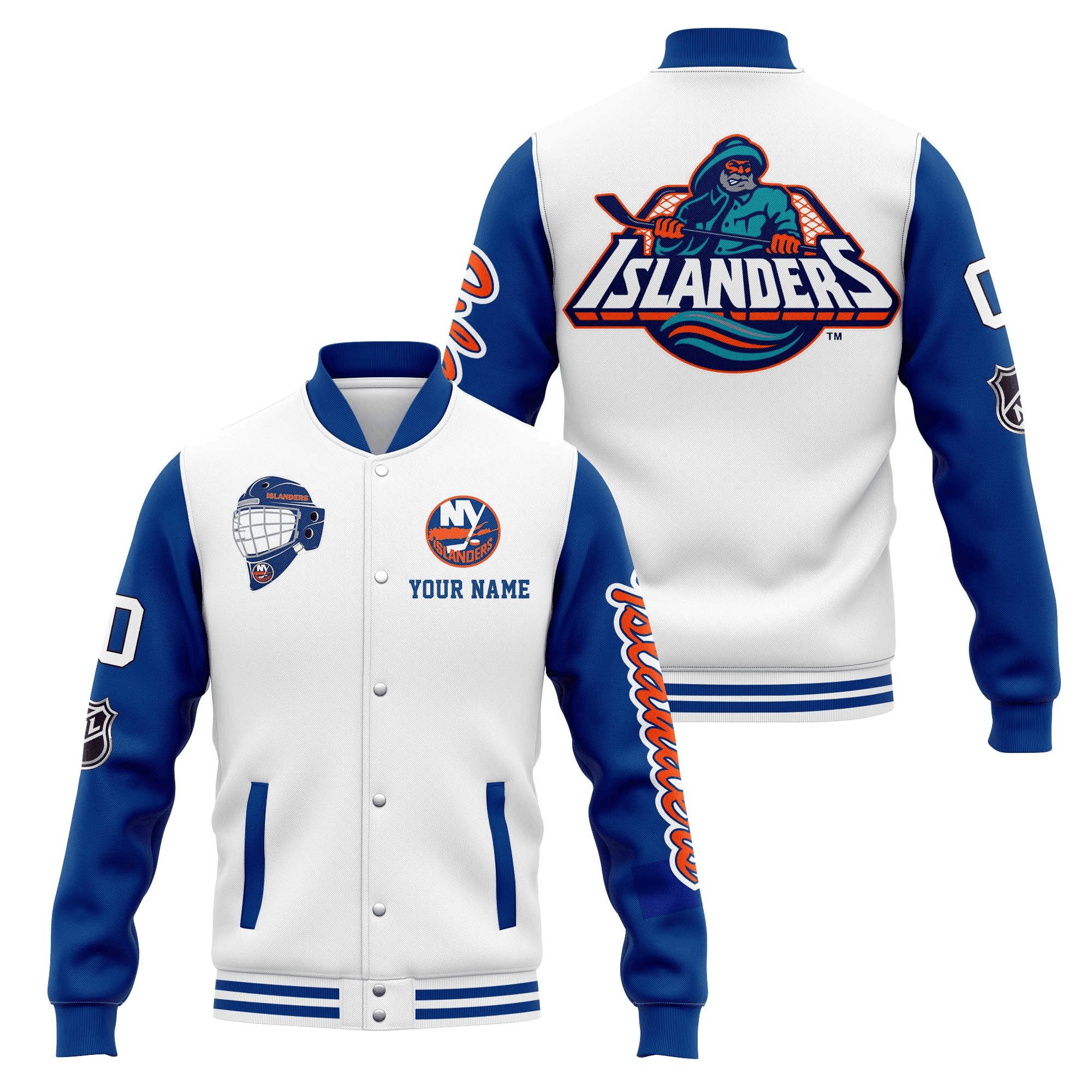 new york islanders custom name and number nhl baseball baseball varsity jacket baseball jacket all over print orji5