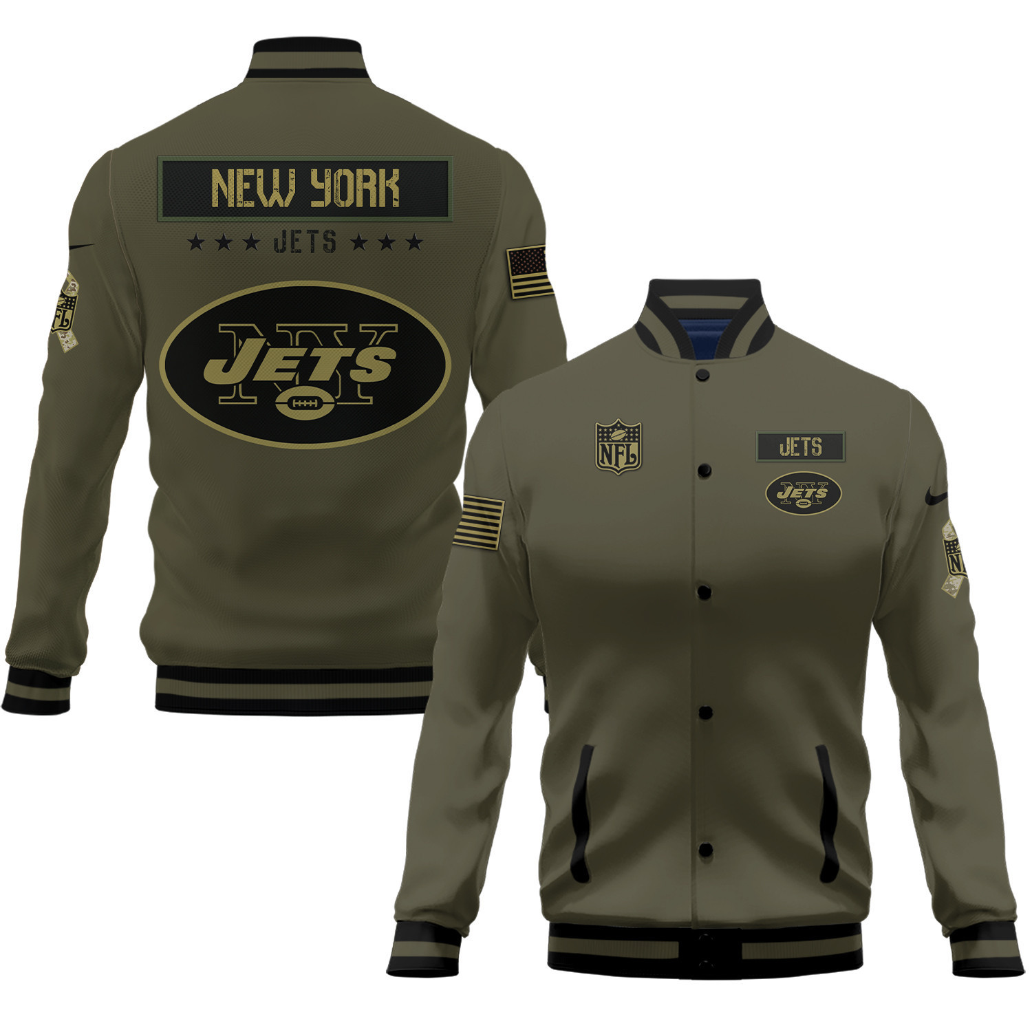 new york jets 2023 salute to service club baseball jacket baseball varsity jacket baseball jacket all over print green sonec