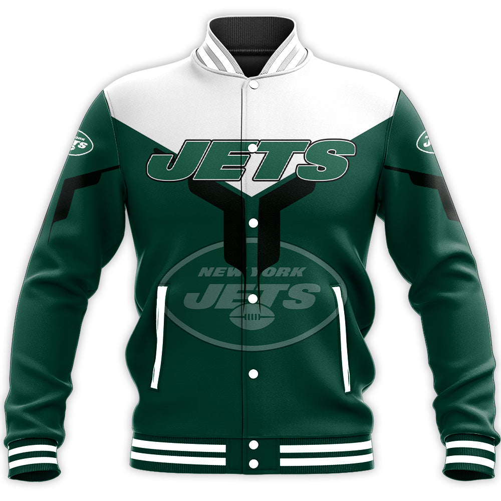 new york jets baseball jacket button up zipper hooded all over print drinking style nfl jb3mo