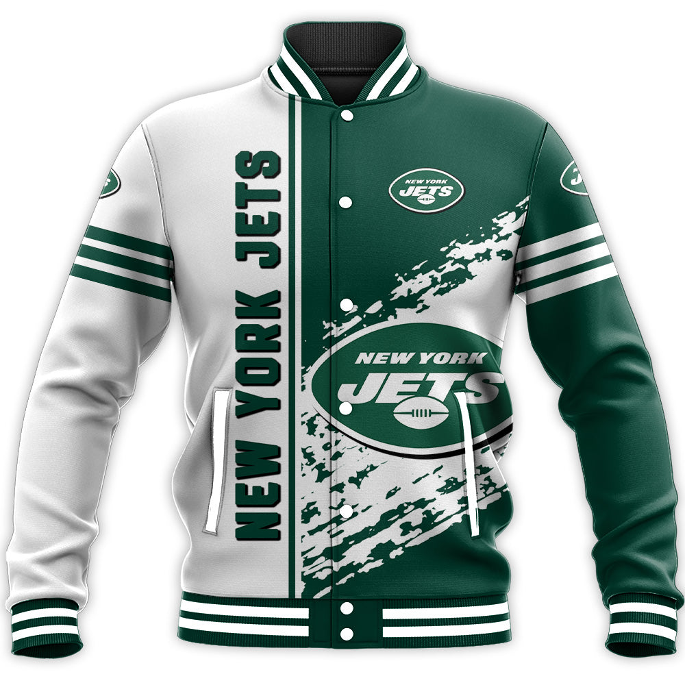 new york jets baseball jacket button up zipper hooded all over print quarter style nfl izm4d