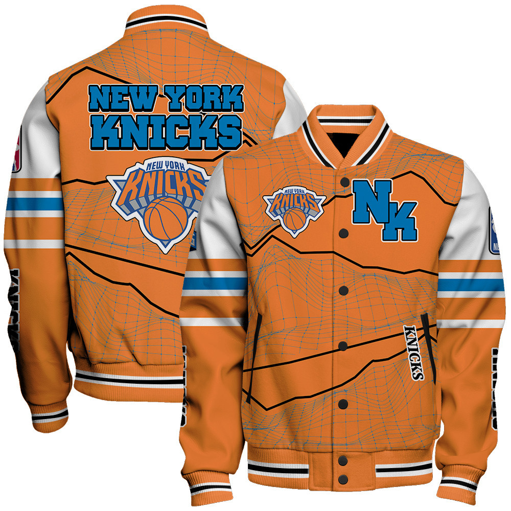 new york knicks basketball unique textures baseball varsity jacket baseball jacket all over print sfat v11 54sdl