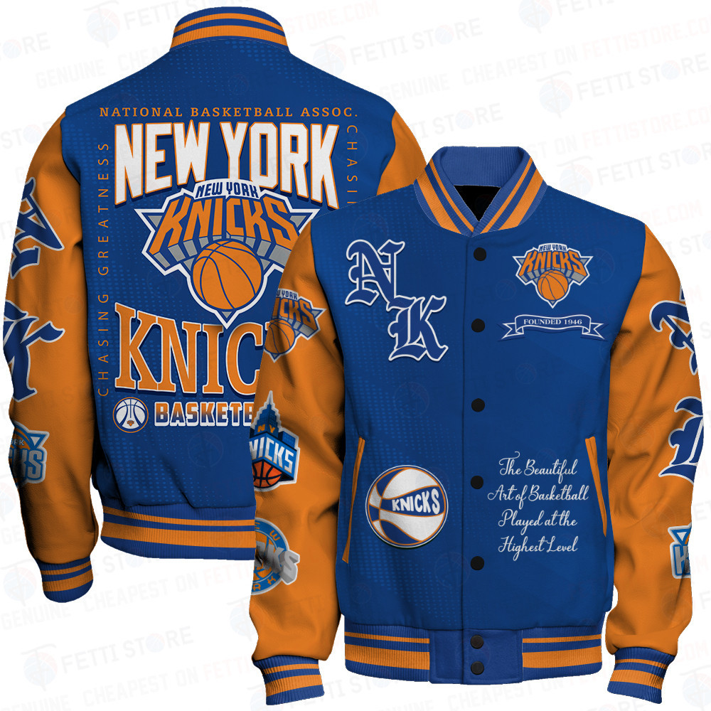 new york knicks nba print baseball varsity jacket baseball jacket all over print sfat v25 8e3dv