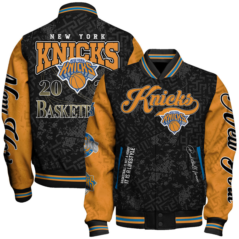 new york knicks team logo sport pattern basketball forever baseball varsity jacket baseball jacket all over print xsi3c