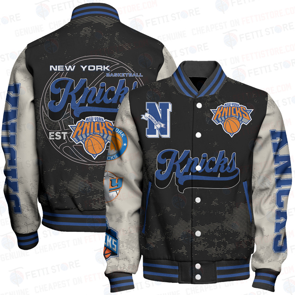 new york knicks team logo sport pattern classic baseball varsity jacket baseball jacket all over print zsydt