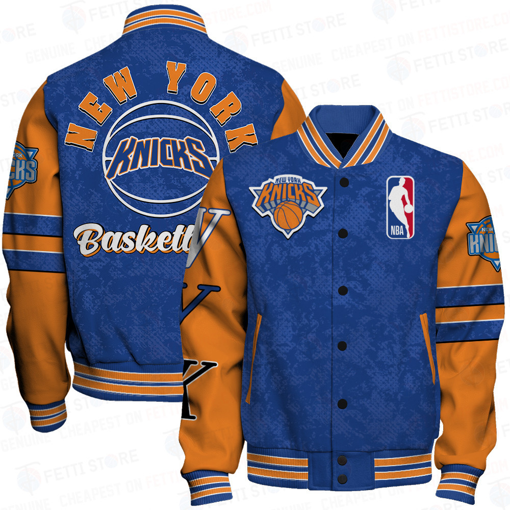 new york knicks team logo sport pattern modern baseball varsity jacket baseball jacket all over print r3rhy