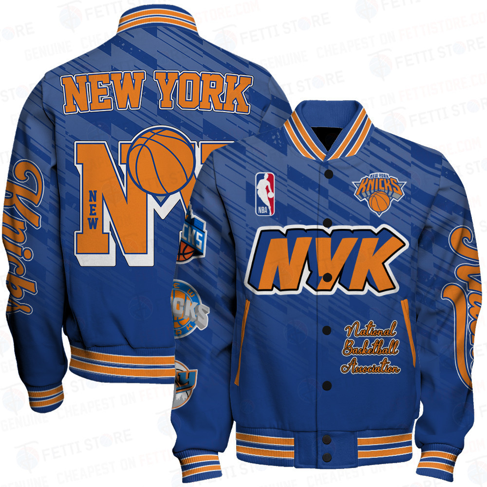 new york knicks team logo sport pattern nba baseball varsity jacket baseball jacket all over print e1gos