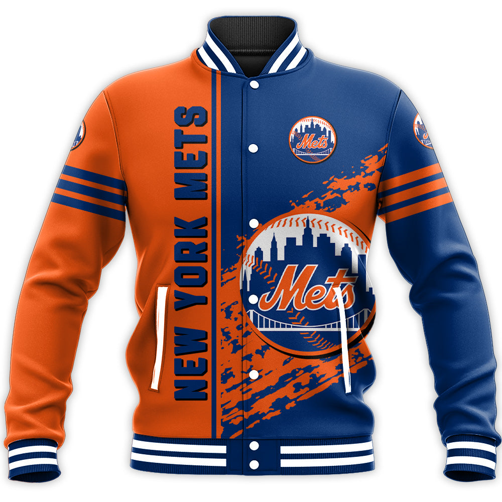 new york mets baseball jacket button up zipper hooded all over print quarter style mlb py0tf