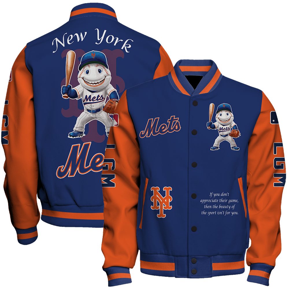 new york mets mlb baseball mr met mascot lgm special design 3d unisex baseball varsity jacket baseball jacket all over print oxzhb