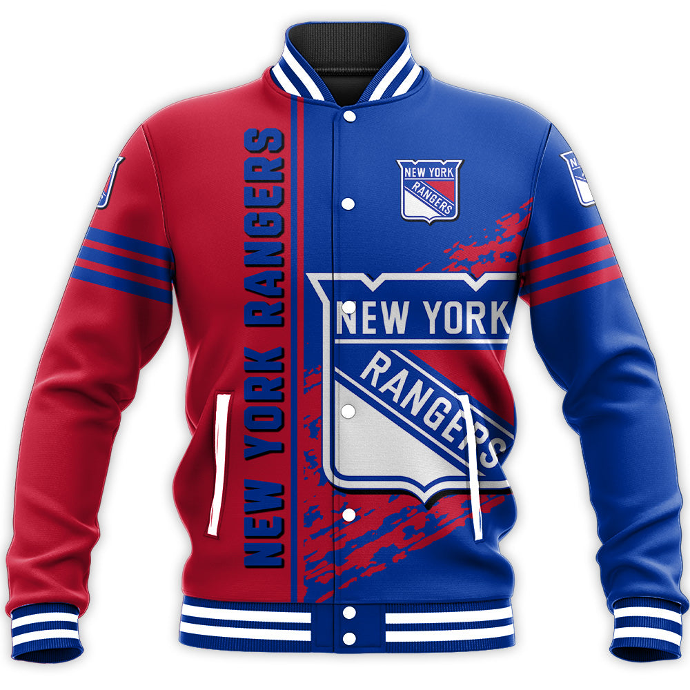 new york rangers baseball jacket button up zipper hooded all over print quarter style nhl s5n0s