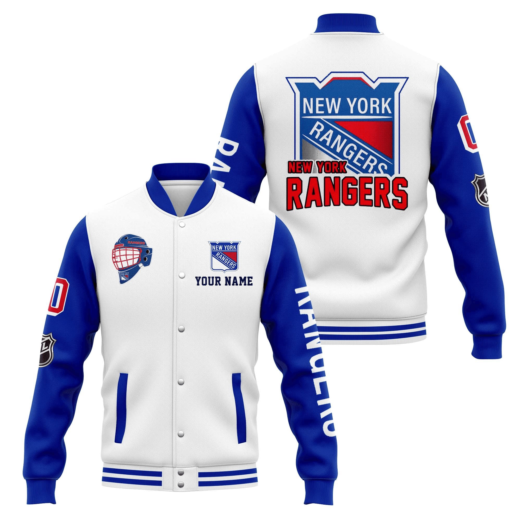 new york rangers custom name and number nhl baseball baseball varsity jacket baseball jacket all over print cjwrb