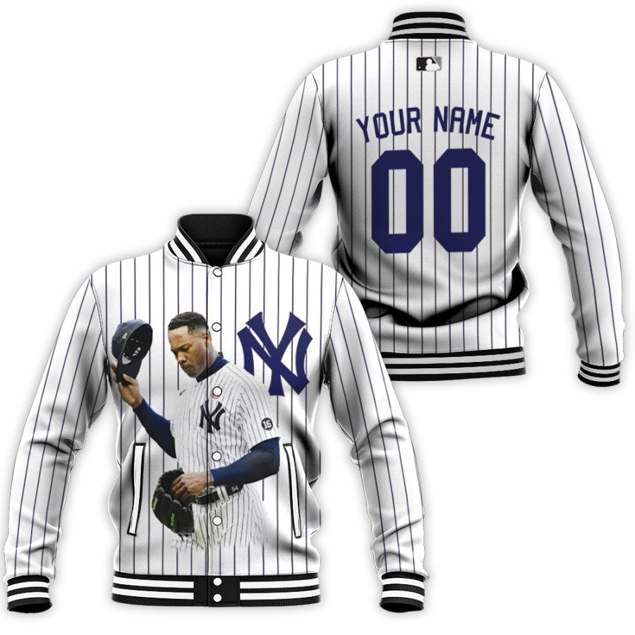 new york yankees aroldis chapman 16 mlb white 3d personalized gift with personalized for yankees fans baseball jacket button up zipper hooded all over print mlb xlgvp