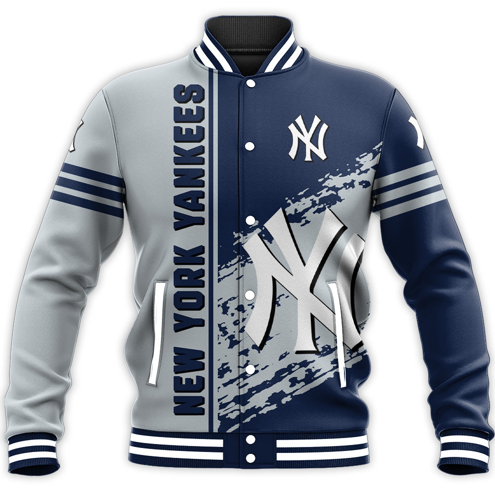 new york yankees baseball jacket button up zipper hooded all over print quarter style mlb tl6sa