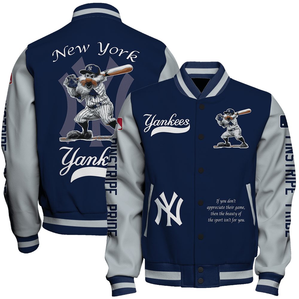 new york yankees mlb baseball dandy mascot pinstripe pride special design 3d unisex baseball varsity jacket baseball jacket all over print kjhnn