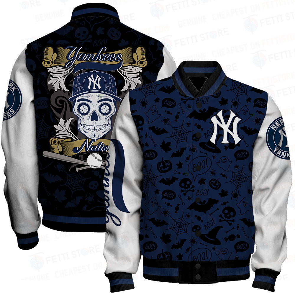 new york yankees mlb halloween pattern baseball varsity jacket baseball jacket all over print dniua