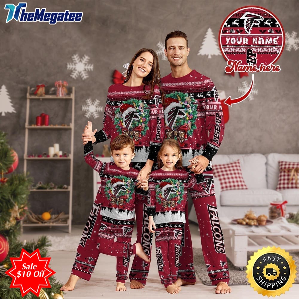 nfl atlanta falcons custom name pajamas christmas for family