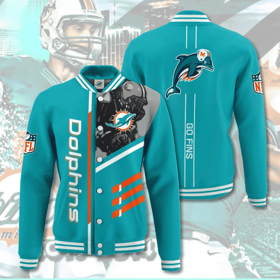 nfl league miami dolphins 3d printed baseball varsity jacket baseball jacket all over print v12 cj25b