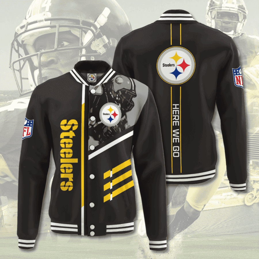 nfl league pittsburgh steelers 3d printed baseball varsity jacket baseball jacket all over print v25 lyky5