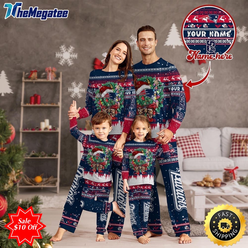 nfl new england patriots custom name pajamas christmas for family