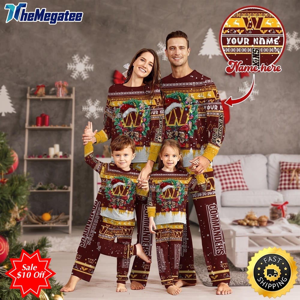 nfl washington commanders custom name pajamas christmas for family