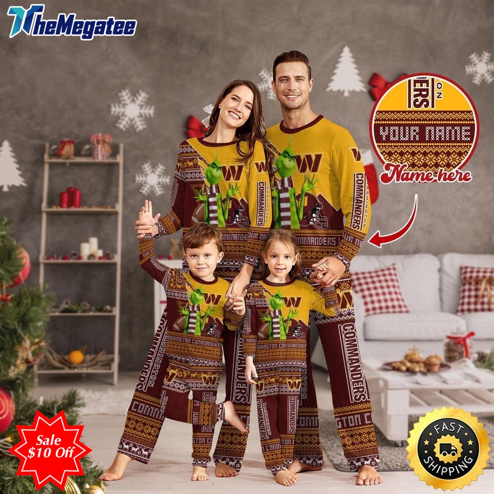 nfl washington commanders custom name pajamas christmas sports for family