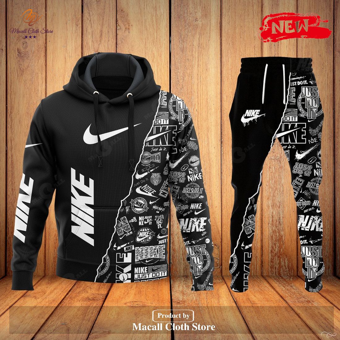 nike black fashion full pattern luxury design hoodie sweatshirt 3d and pants 1 n5NwS