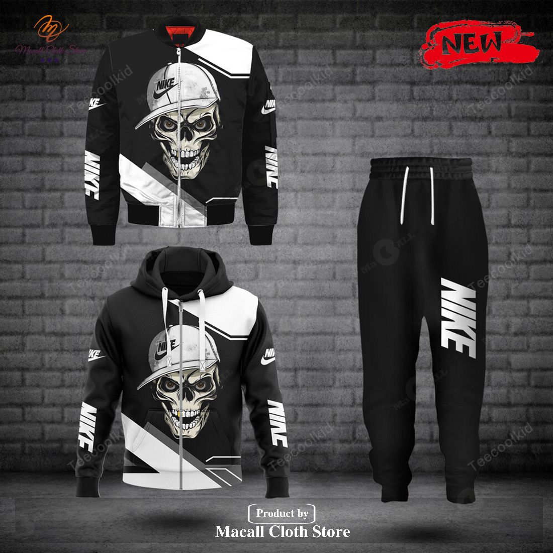 nike fashion black skull vintage luxury design hoodie sweatshirt 3d and pants 1 HVNL0