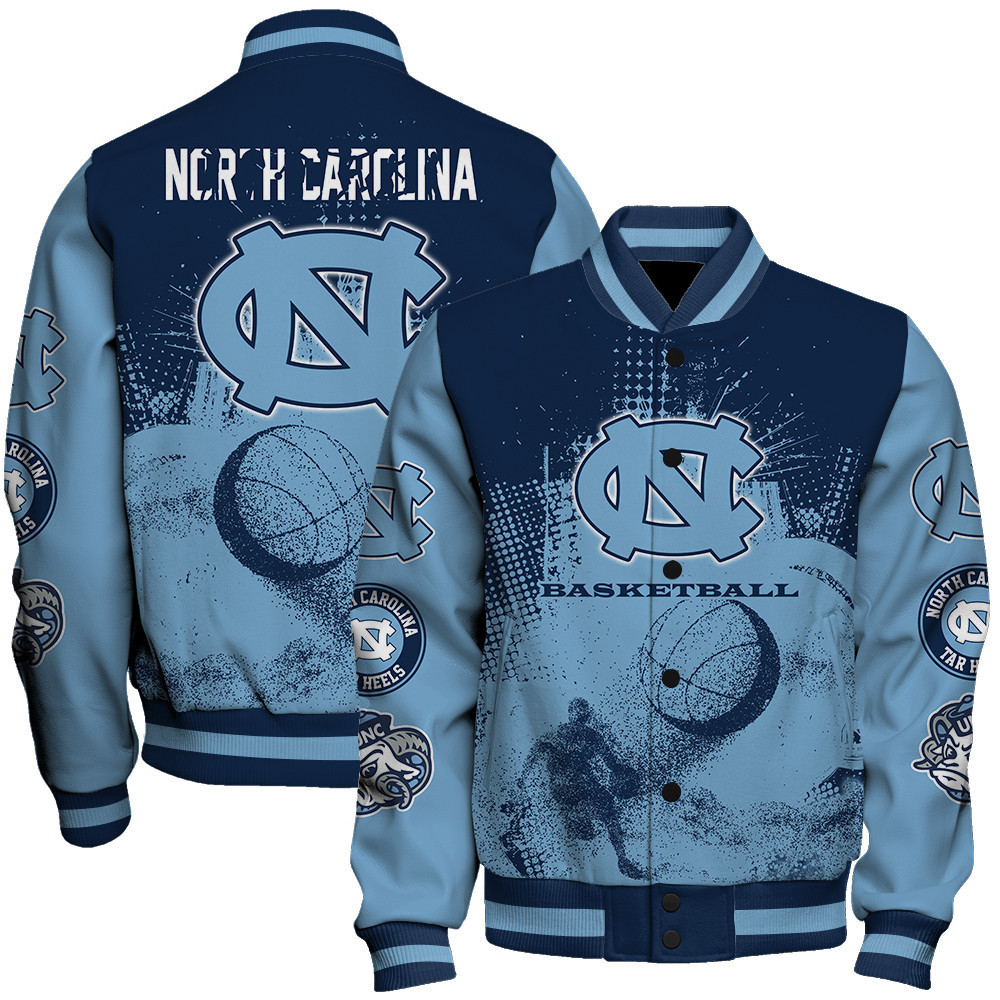 north carolina tar heels ncaa basketball team splashing colors 3d print baseball varsity jacket baseball jacket all over print 2xgzk